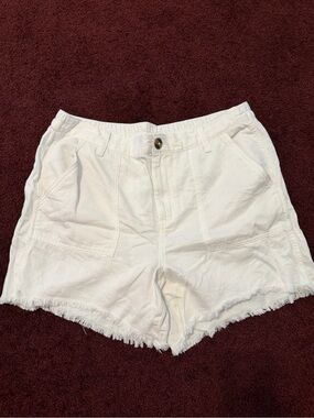 aerie High-Waist White Frayed-Hem Shorts